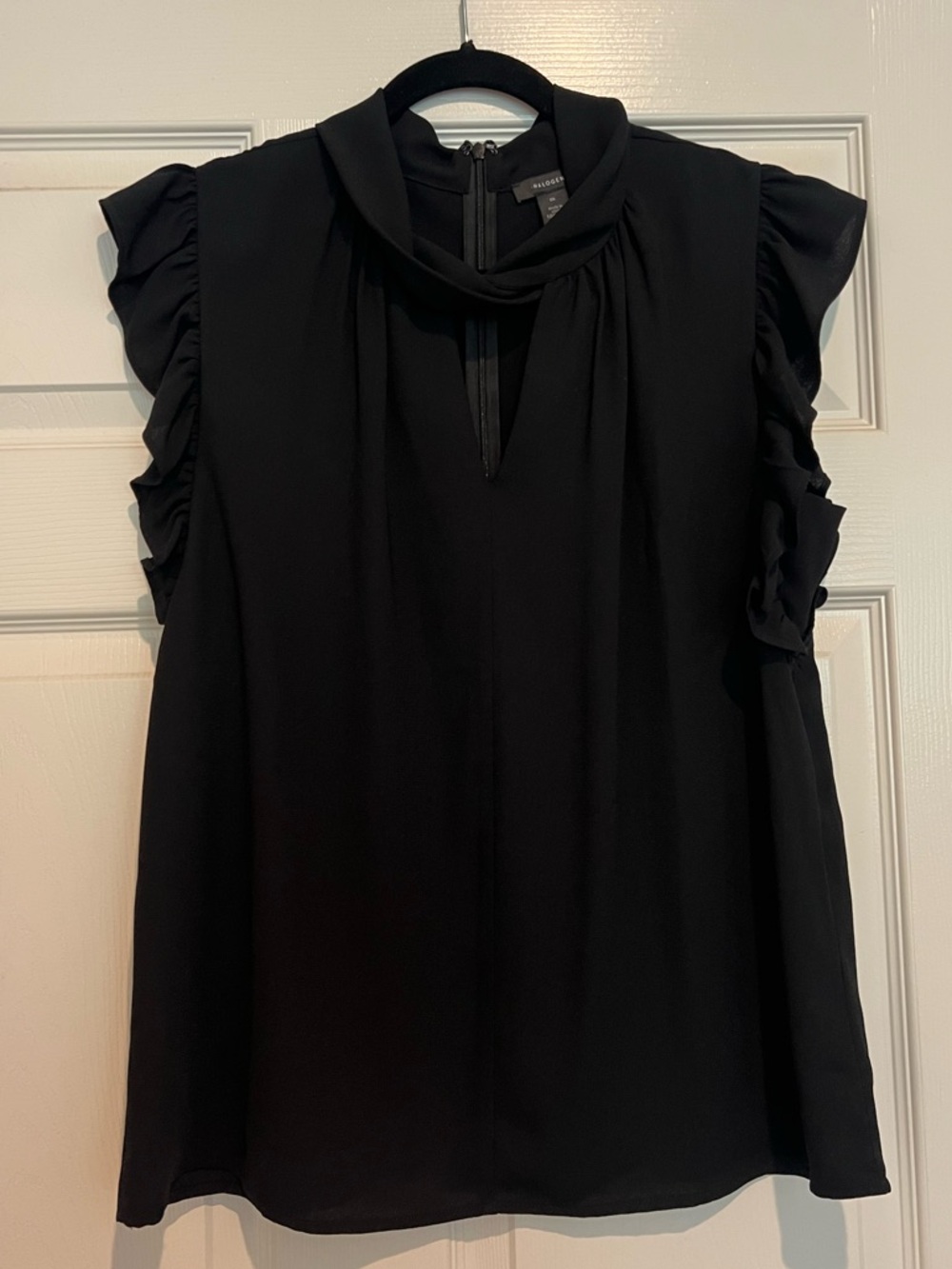 Halogen Black Ruffle Sleeve Mock-Neck Blouse